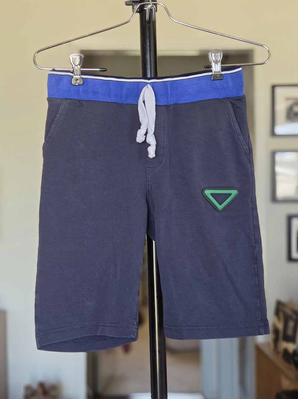 Bottega Veneta Kids Navy Athletic Shorts with Green Rubber Logo Patch